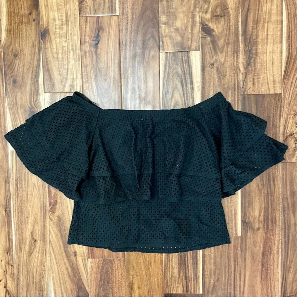 New Banana Republic Black Ruffle Off the Shoulder Shirt  Blouse Size Small - Picture 4 of 12